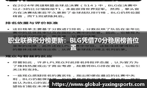 职业联赛积分榜更新:BLG凭借70分稳居榜首位置